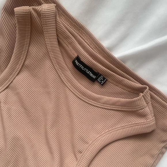 Tan Ribbed Scoop Armhole Bodycon Dress - Picture 4 of 4